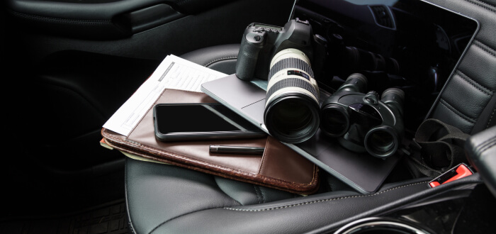 Investigator equipment on a car seat